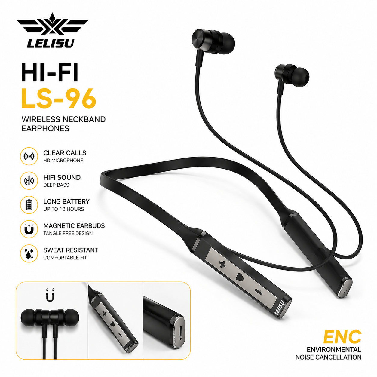Lelisu Neckband LS-96 Wireless Bluetooth Neckband