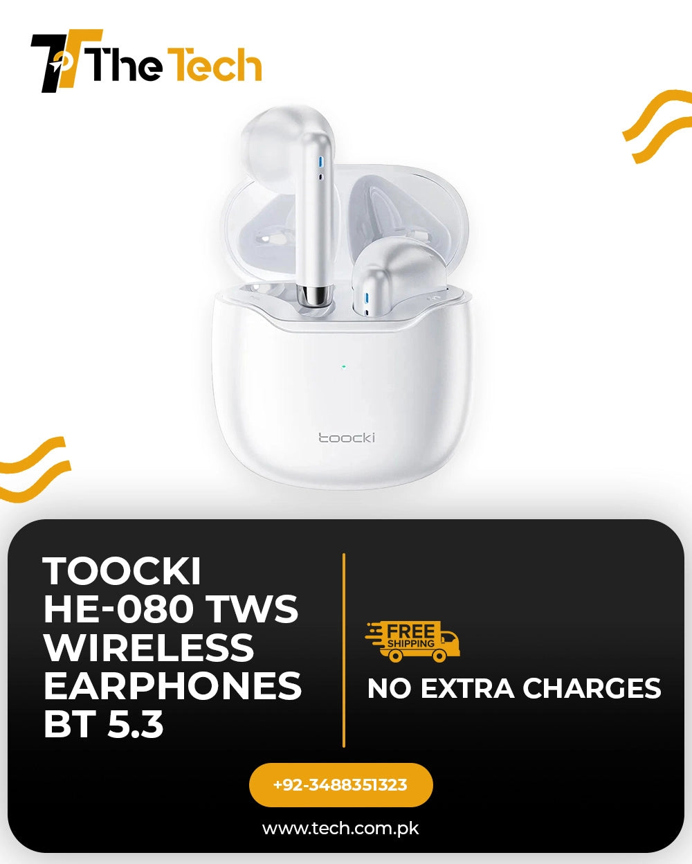 Toocki HE-080 TWS Wireless Earphones (Bluetooth 5.3) with Charging Case & IPX4 Sweat-Resistant Finish