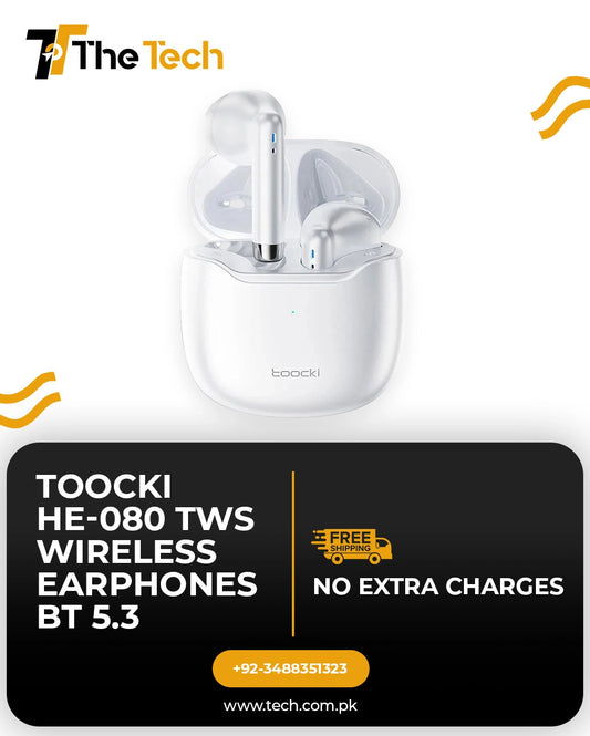 Toocki HE-080 TWS Wireless Earphones (Bluetooth 5.3) with Charging Case & IPX4 Sweat-Resistant Finish