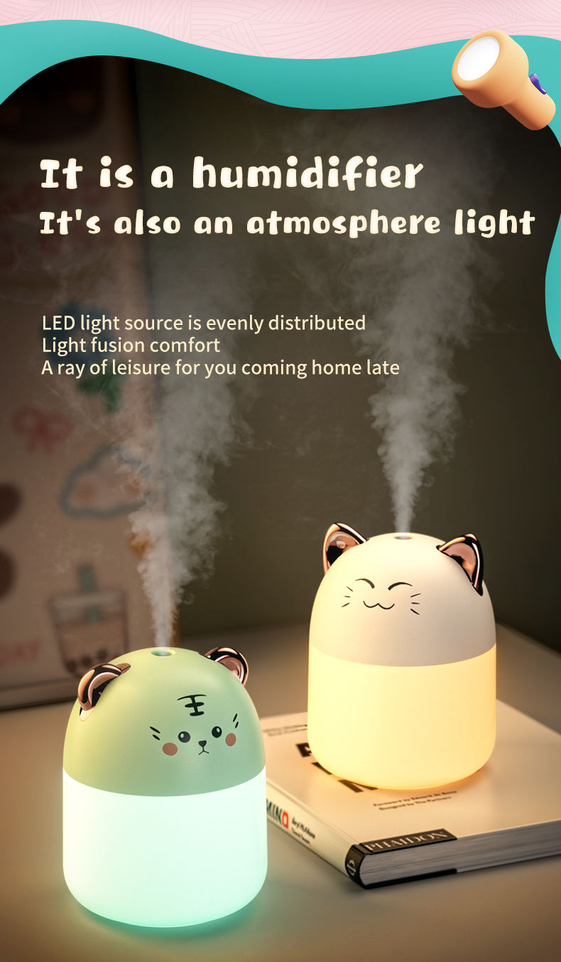 Mini Cute Pet Humidifier Ymj M8 Colorful Night Light Mini Diffuser Humidifier for Household Hotel Outdoor Use-Available Cat Tiger
