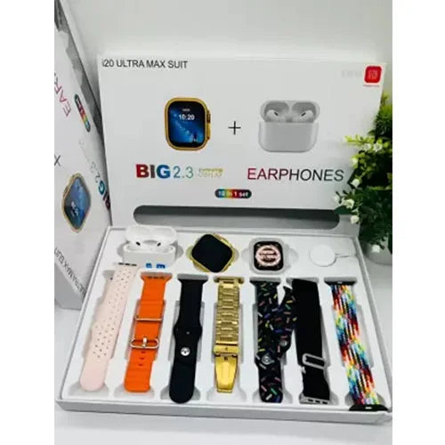 i20 Ultra Max Suit Smart watch with 7 in 1 Straps & Free Airpods Multicolor Strap Free Size